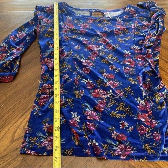Free People Large Boho Floral 3/4 Sleeve Ruffle Shirt Blue Dock Street - Picture 8 of 9